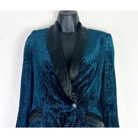 Iijin Paisley Velvet One Button Tuxedo Teal With Black Lapels  S jacket blazer - Picture 3 of 11
